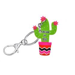 Llavero cactus en verde y rosa