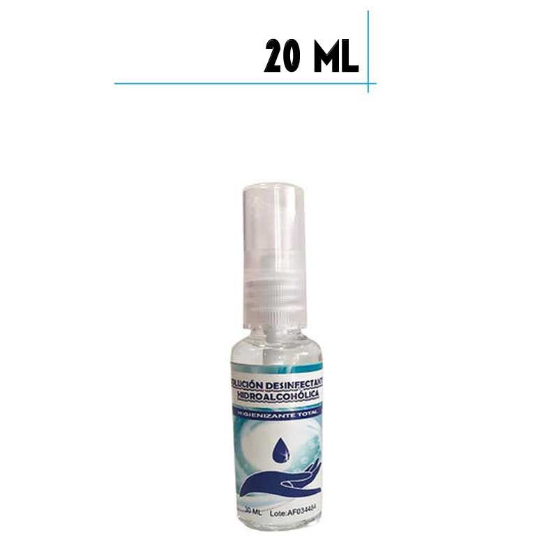 Bote de Gel Hidroalcohólico 20ml con spray, para desinfectar las manos