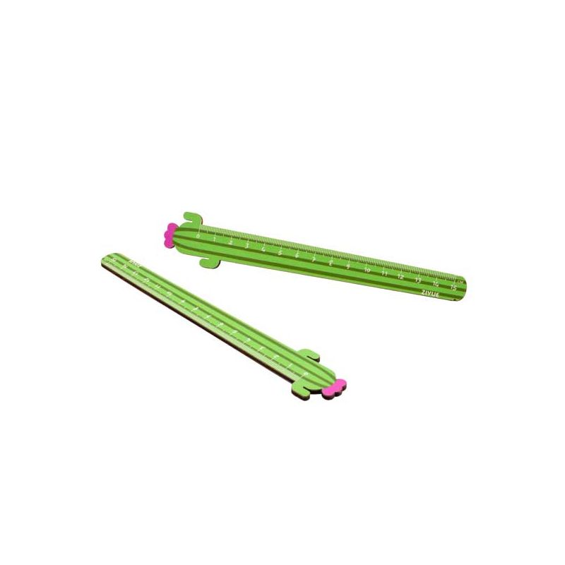 Regla de cactus para medir 15cm, color verde con la flor en rosa