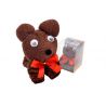 Toallita de oso marrón con lazo rojo, en caja de acetato