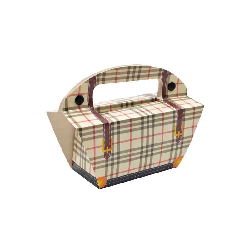 Caja grande de cuadros burberry con asa para entregar regalos.