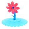 Tapa azul de silicona para tazas, con flor rosa