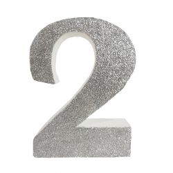NUMERO "2" EN CORCHO PLATA