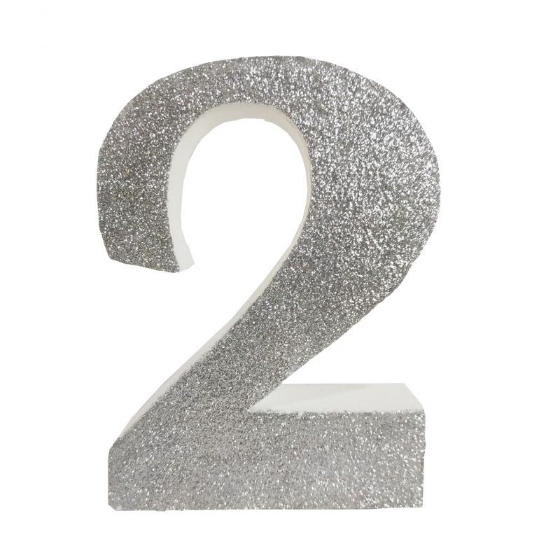 NUMERO "2" EN CORCHO PLATA