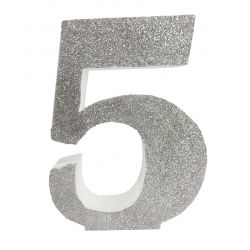 NUMERO "5" EN CORCHO PLATA