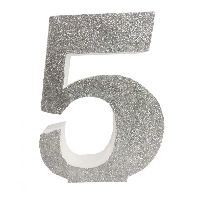 NUMERO "5" EN CORCHO PLATA