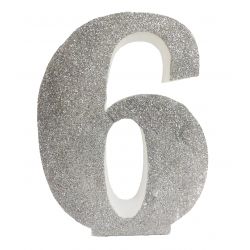 NUMERO "6" EN CORCHO PLATA