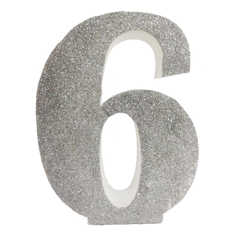 NUMERO "6" EN CORCHO PLATA