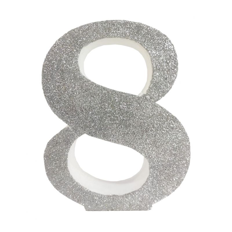 NUMERO "8" EN CORCHO PLATA
