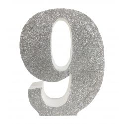 NUMERO "9" EN CORCHO PLATA