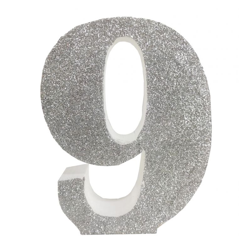 NUMERO "9" EN CORCHO PLATA