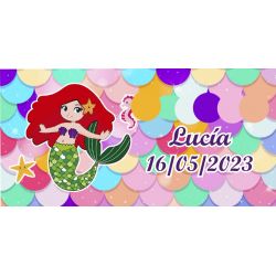 PLIEGO DE PEGATINAS 21 UND CUADRADAS SIRENITA PERSONALIZADAS 5-7X3CM