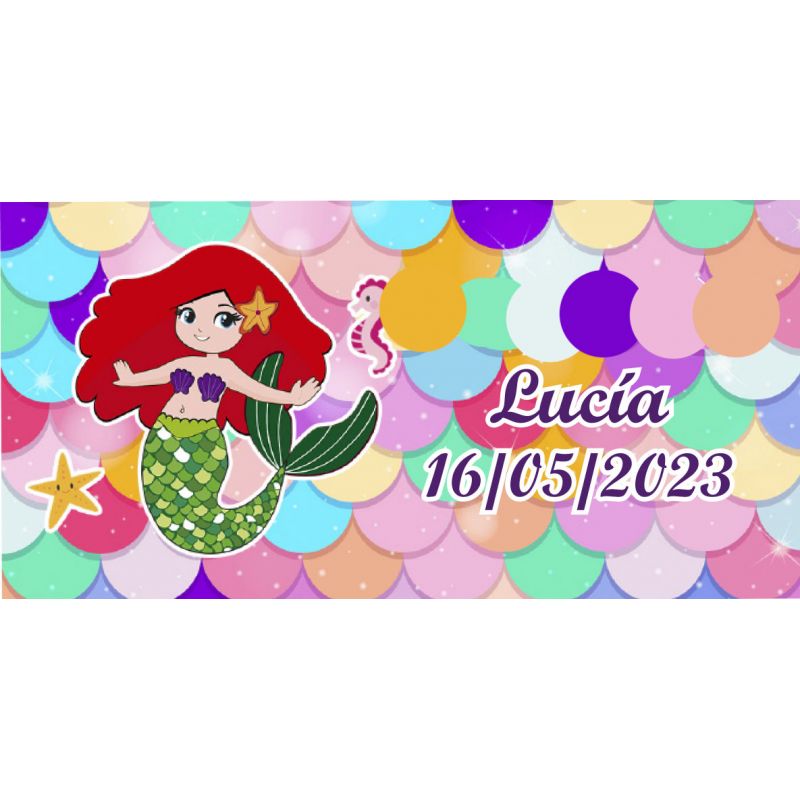 PLIEGO DE PEGATINAS 21 UND CUADRADAS SIRENITA PERSONALIZADAS 5-7X3CM