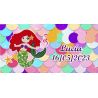 PLIEGO DE PEGATINAS 21 UND CUADRADAS SIRENITA PERSONALIZADAS 5-7X3CM
