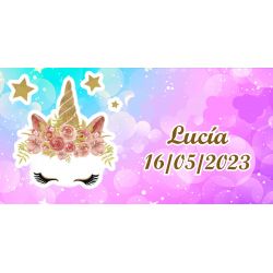 PLIEGO DE PEGATINAS 21 UND CUADRADAS UNICORNIO PERSONALIZADAS 5-7X3CM