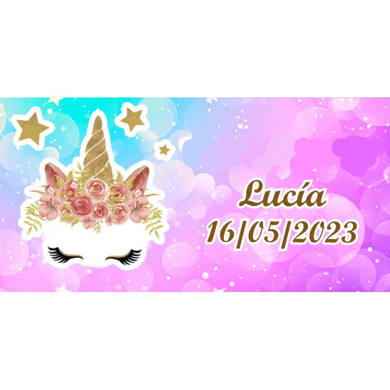 PLIEGO DE PEGATINAS 21 UND CUADRADAS UNICORNIO PERSONALIZADAS 5-7X3CM