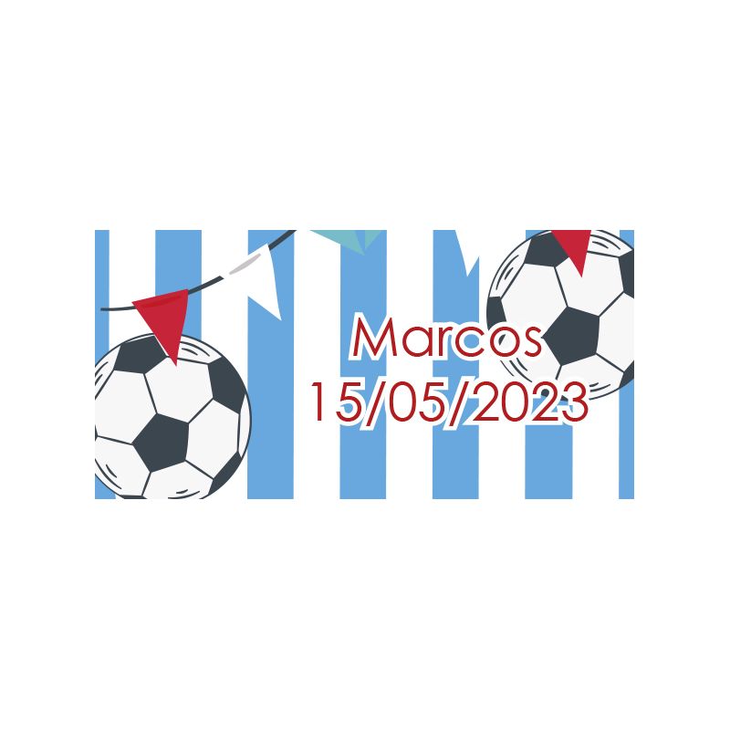 PLIEGO DE PEGATINAS 21 UND CUADRADAS BALON DE FÚTBOL PERSONALIZADAS 5-7X3CM