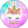 PLIEGO DE TARJETA 20 UND REDONDA PERSONALIZABLE UNICORNIO