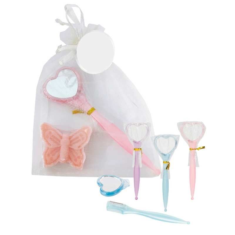 CAPUCHA DE PUNTO AZUL DE BEBE CON JABÓN+PEGATINA+TARJETA EN BOLSA Y LAZO